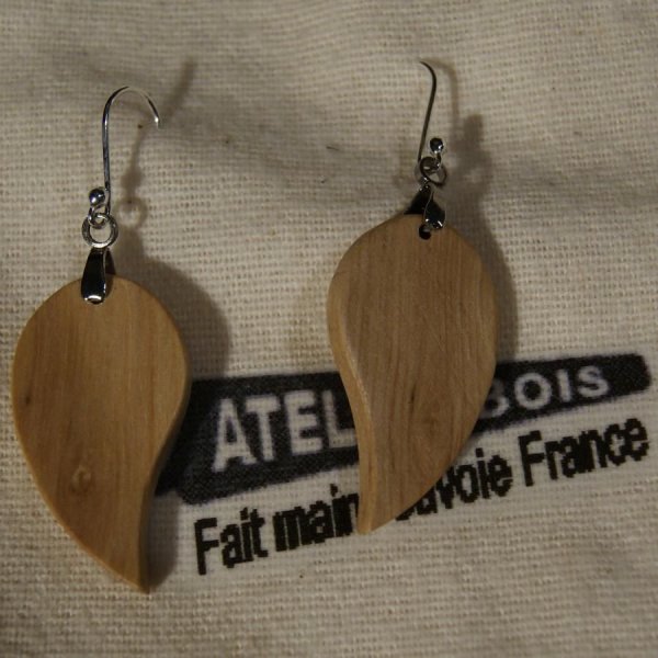boucles d'oreilles feuille ronde en charme bijoux éthique en bois, bijou nature ciré, fait main