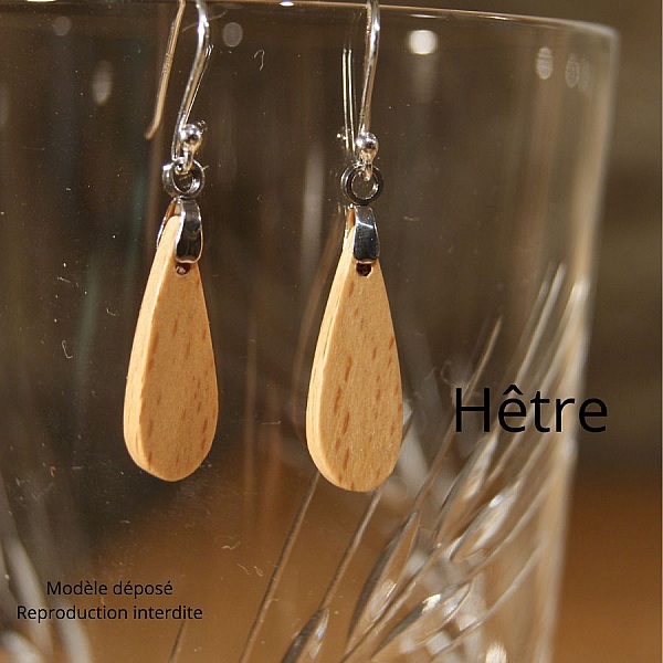 boucle d'oreille goutelettes en bois bijoux &eacute;thique en bois, bijou nature cir&eacute;, fait main