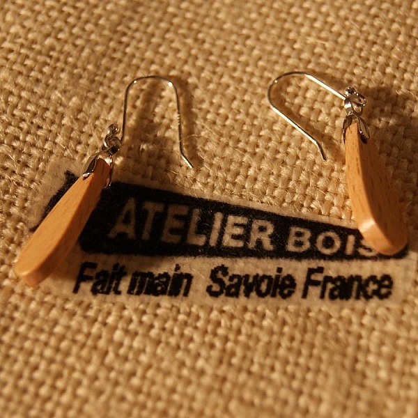 boucle d'oreille goutelettes en bois bijoux &eacute;thique en bois, bijou nature cir&eacute;, fait main