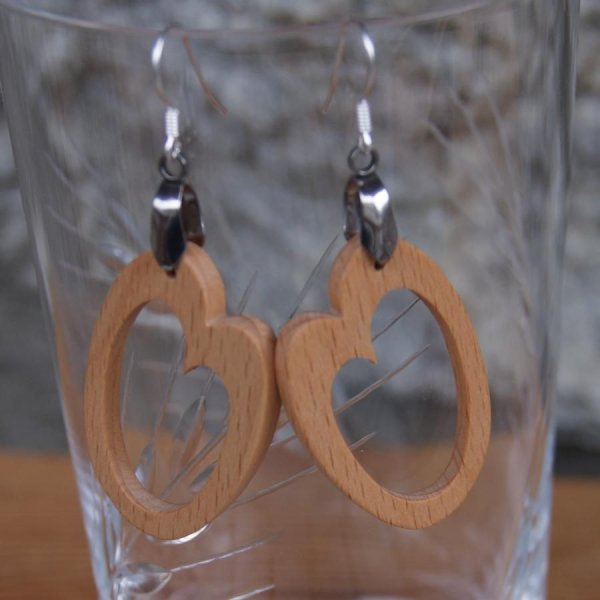 boucle d'oreille ovale en bois de hêtre bijou en bois fait main, forme géométrique