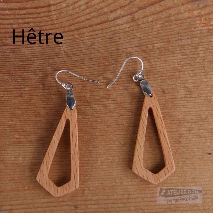 boucle d'oreille polygone ajouré en bois bijoux éthique en bois, bijou nature ciré, fait main