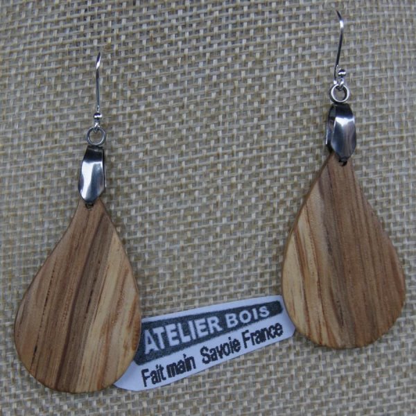 boucles d'oreilles grande goutte en chêne bijoux éthique en bois, bijou nature ciré, fait main