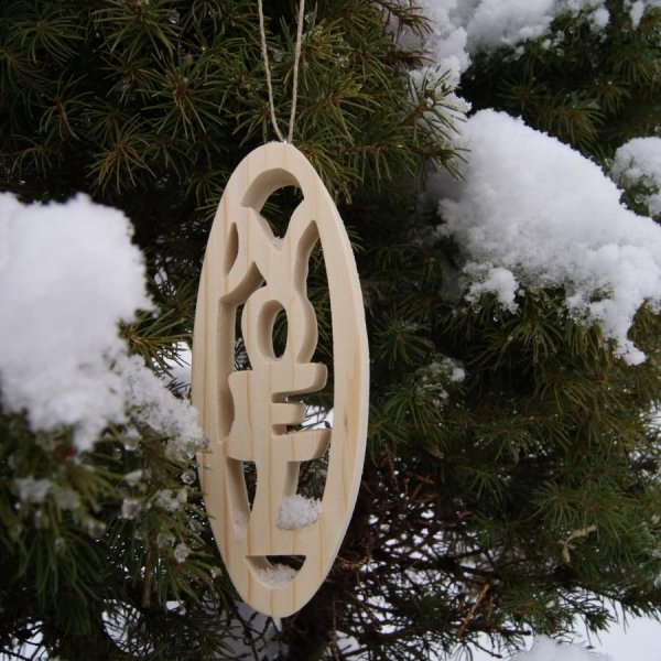 Boule de Noel 12 cm en bois d'epicea massif, decoration nature fait main