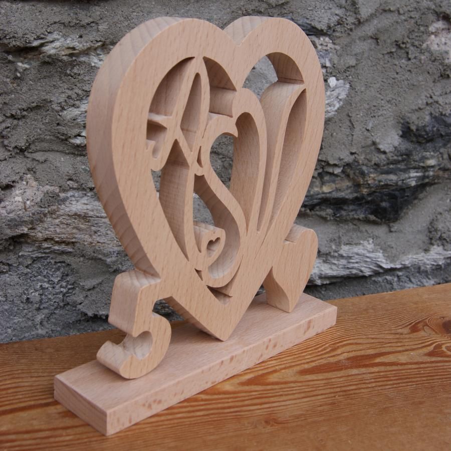 Coeur initiales personnalisées, noce de bois, 5 ans de mariage, anniversaire, décoration de table hêtre massif