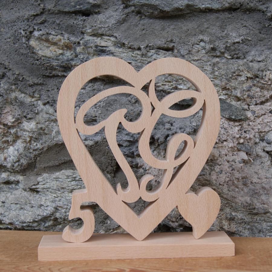 Coeur initiales personnalisées, noce de bois, 5 ans de mariage, anniversaire, décoration de table hêtre massif