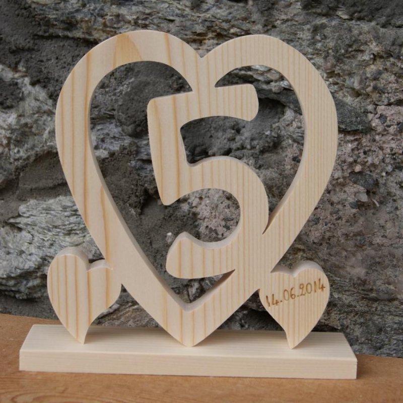 Cadeaux Coeur noce de bois, 5 ans de mariage, cadeau déco original