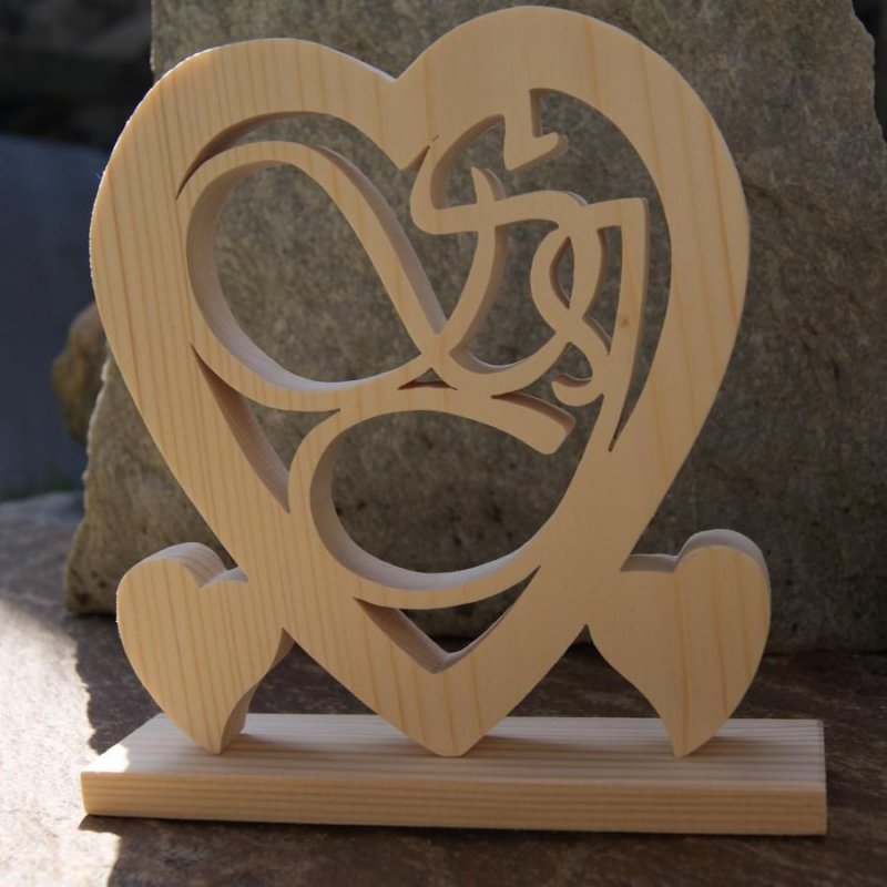 Cadeaux Coeur noce de bois, 5 ans de mariage, initiales personnalisées