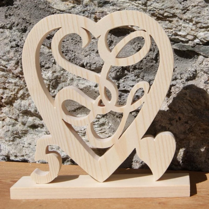 Cadeaux Coeur noce de bois, 5 ans de mariage, initiales personnalisées