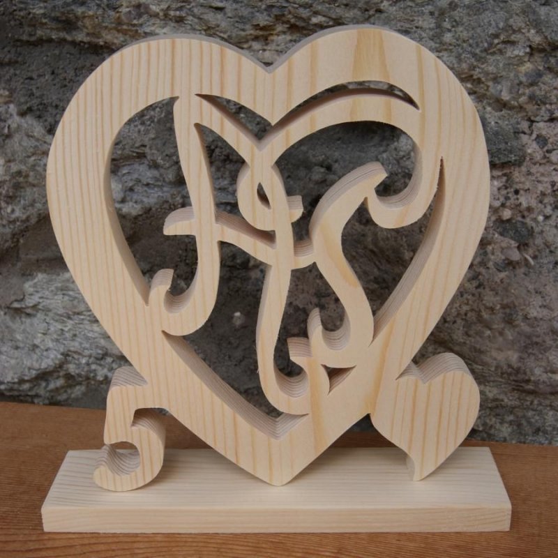 Cadeaux Coeur noce de bois, 5 ans de mariage, initiales personnalisées