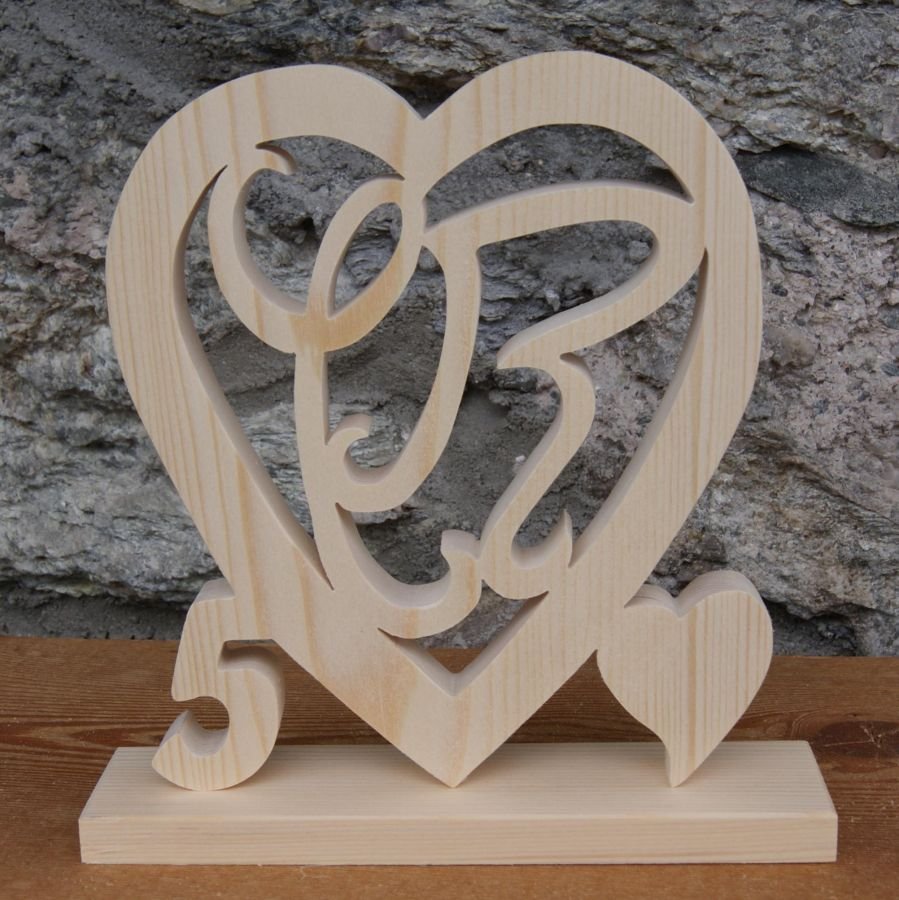 Coeur noce de bois, 5 ans de mariage, initiales personnalisées, idée cadeau noces de bois