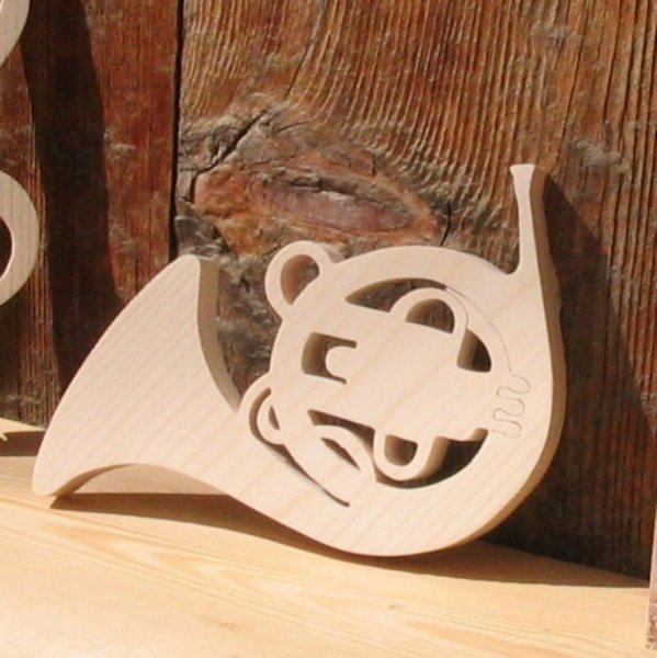 cor d'harmonie en bois massif ht 15 cm fait main cadeau corniste, decoration mariage musique
