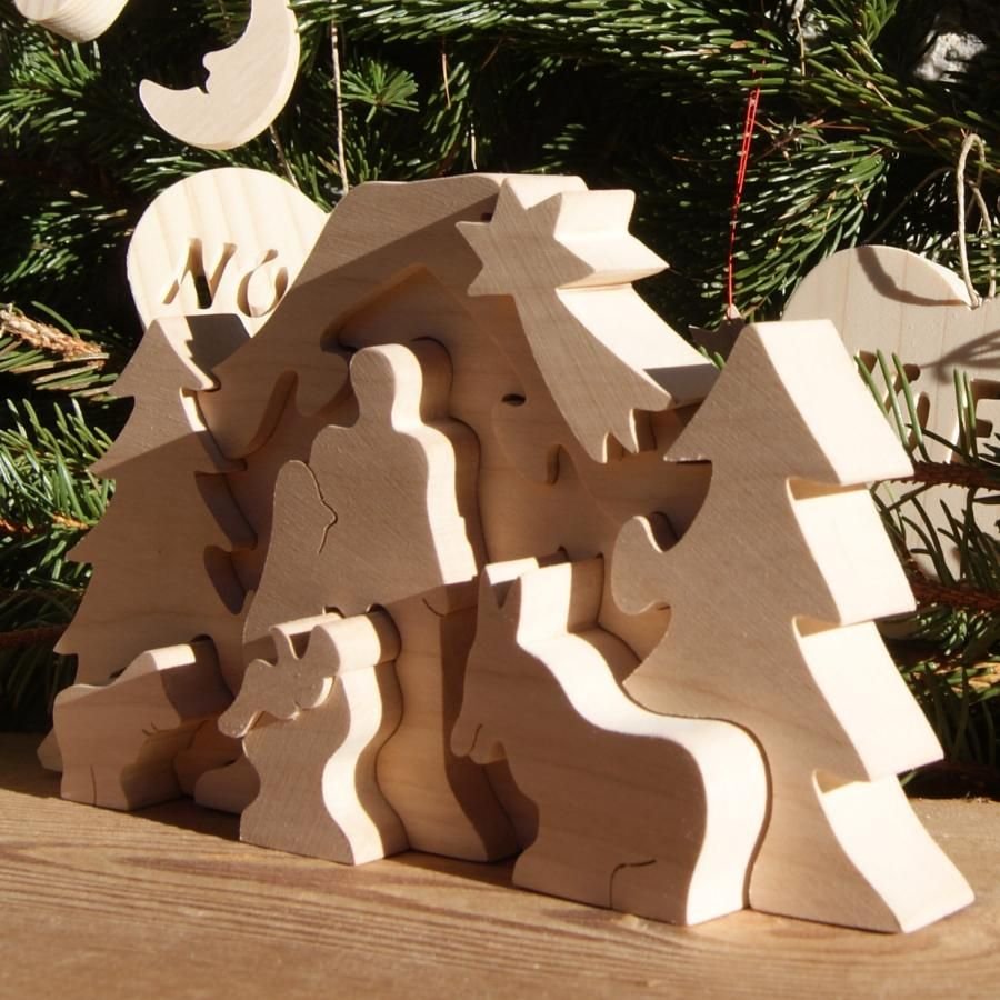 Crèche de Noel puzzle en bois à peindre,  10 pièces fait main en érable massif