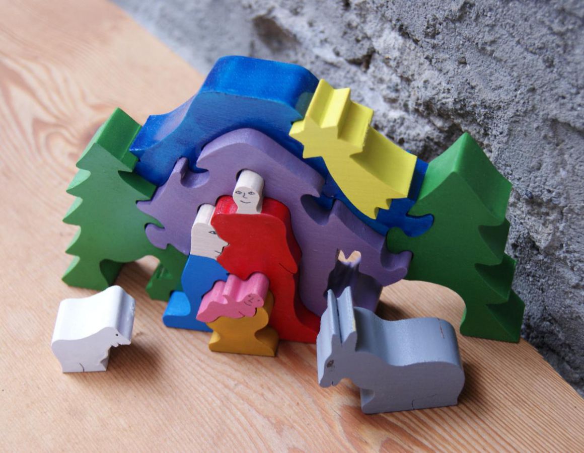Crèche de Noel puzzle en bois à peindre, 10 pièces fait main en érable  massif