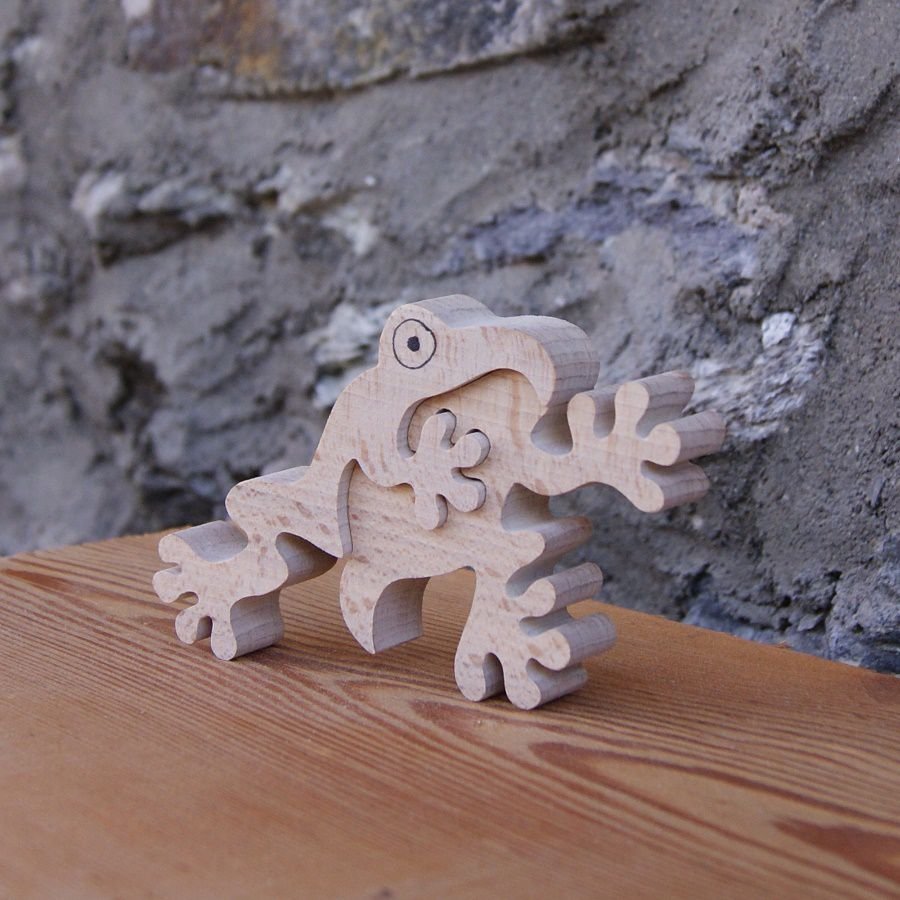 grenouille puzzle 2 pieces bois hetre massif fabrication artisanale, batracien