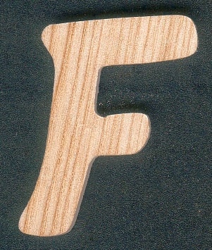Lettre F en bois de frene hauteur 5 cm epaisseur 5 mm