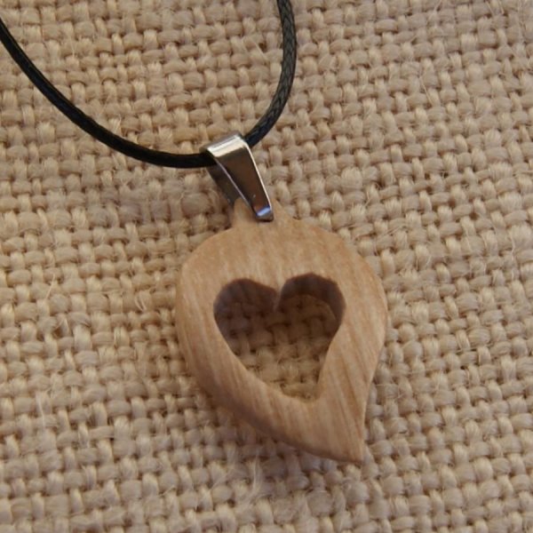 Parure coeur bois de frêne, boucles et pendentif cadeau noce de bois, saint valentin nature