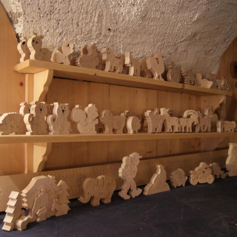 Puzzle bois massif 4 pièces chèvre Hetre fait main, animaux de la ferme