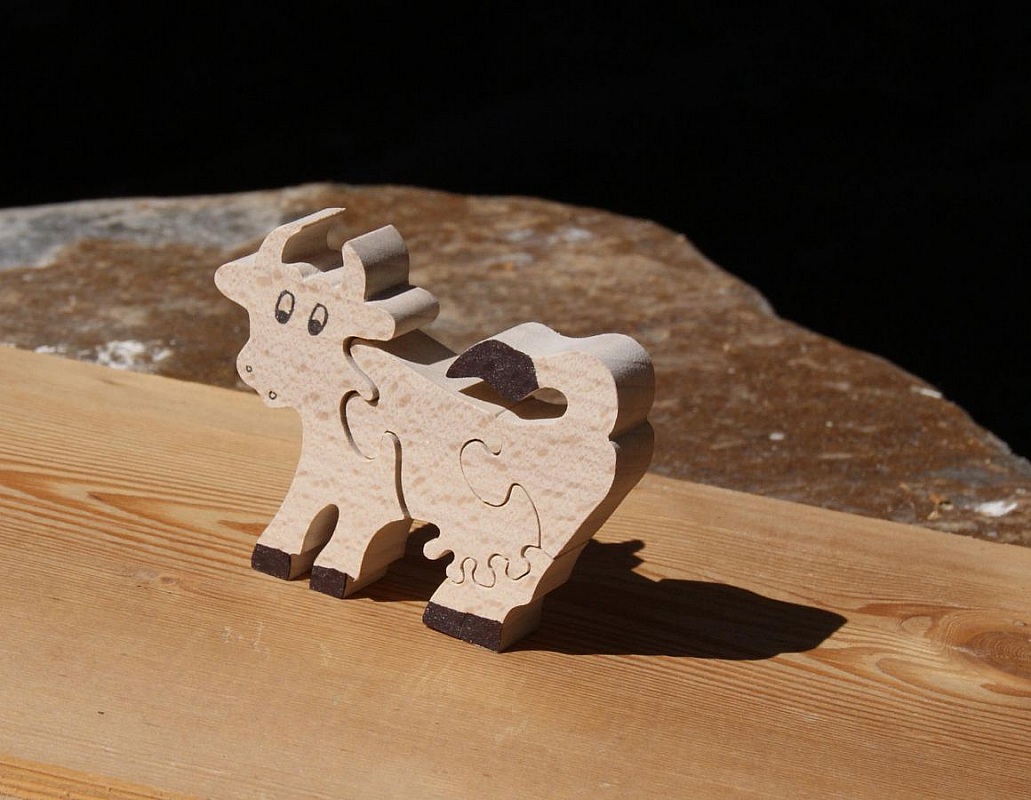 Puzzle En Bois Ancien - Décor De Vache Suisse Ou Autrichienne - Complet Années 50 - Occasion