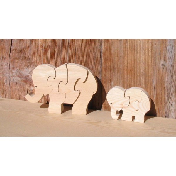 Puzzle bois 3 pièces éléphant Hetre massif, fait main, animaux savane