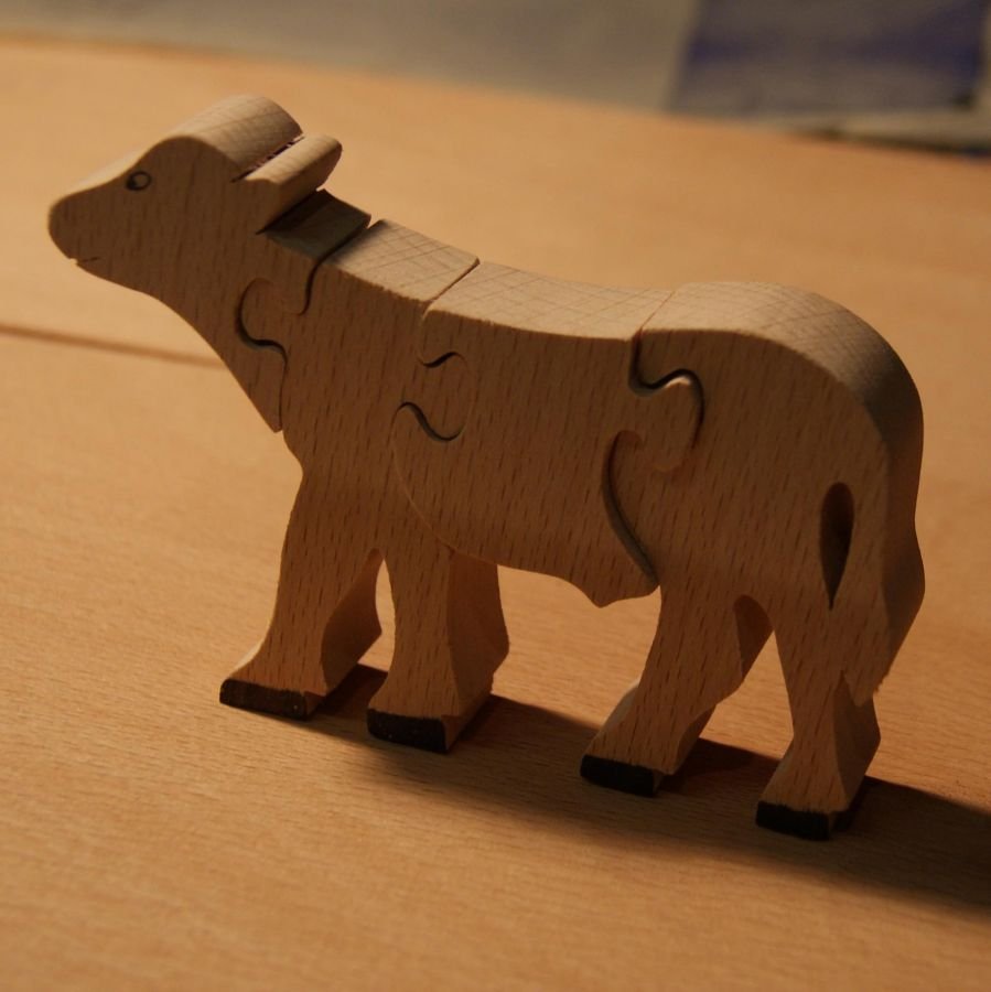 puzzle bois : animaux : Puzzle bois 4 pièces veau Hetre massif