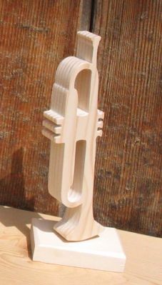 trompette en bois montée sur socle, décoration musique, cadeau musicien trompettiste, fait main